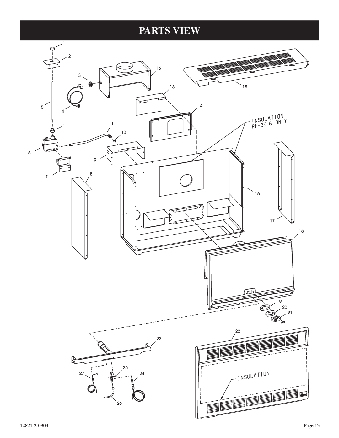 Empire Products RH-25-6, RH-35-6 installation instructions Parts View, 12821-2-0903, Page 