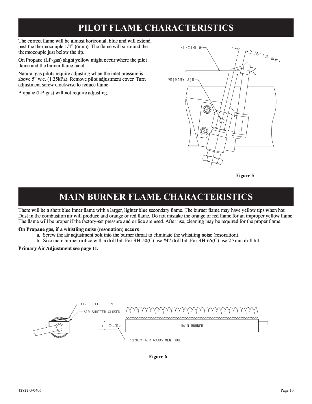 Empire Products RH-50-6 installation instructions Pilot Flame Characteristics, Main Burner Flame Characteristics 
