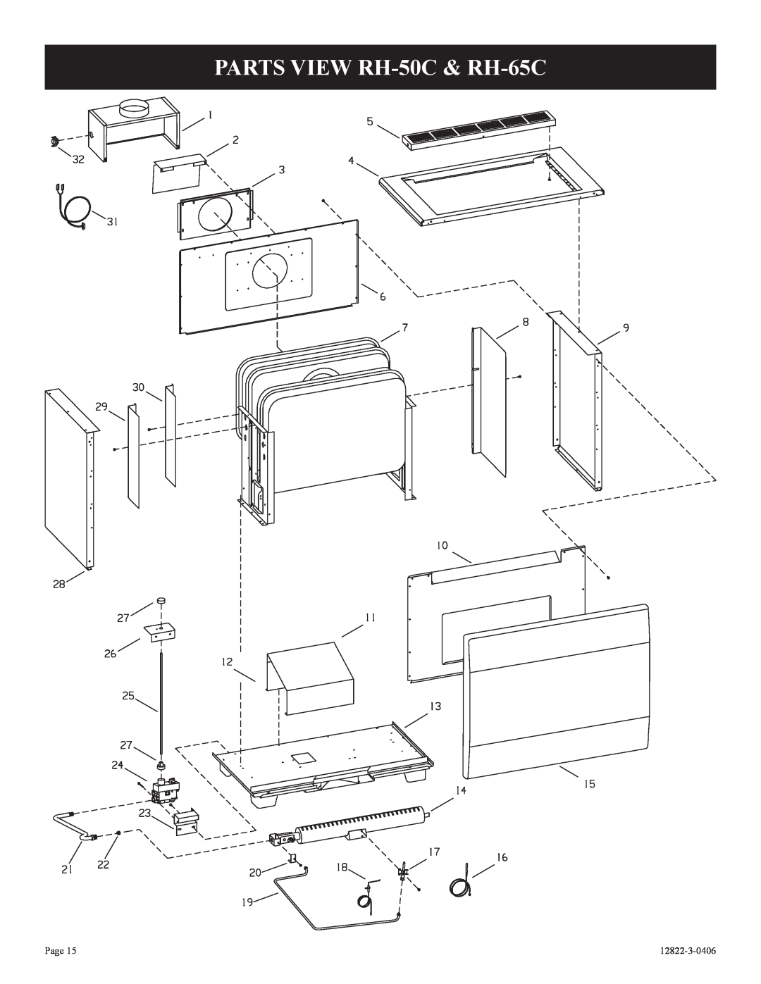 Empire Products RH-50-6 installation instructions PARTS VIEW RH-50C& RH-65C, Page, 12822-3-0406 
