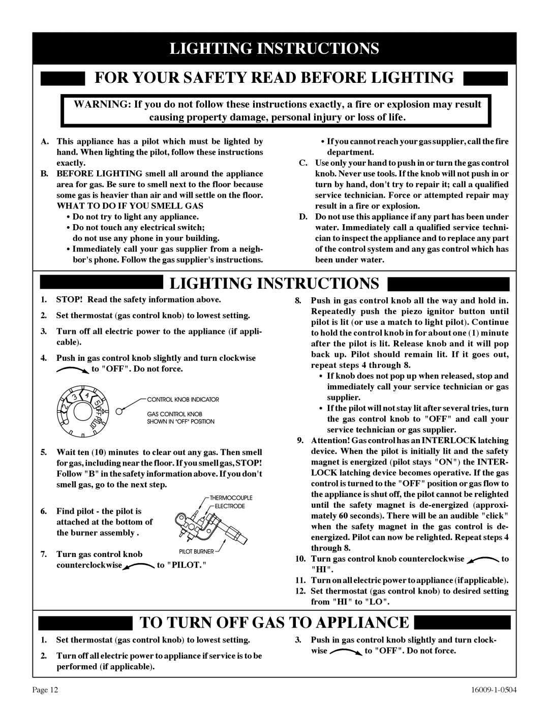 Empire Products SR-18T-3, SR-30T-3, SR-10T-3 Lighting Instructions, For Your Safety Read Before Lighting 