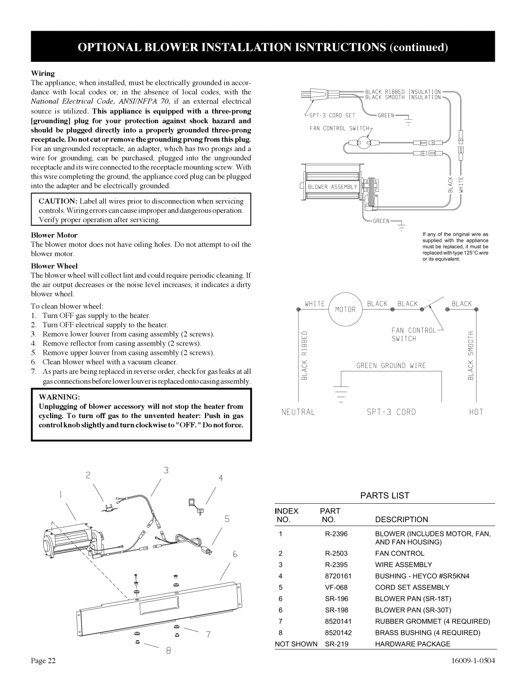 Empire Products SR-30T-3, SR-18T-3, SR-10T-3 installation instructions Optional Blower Installation Isntructions 