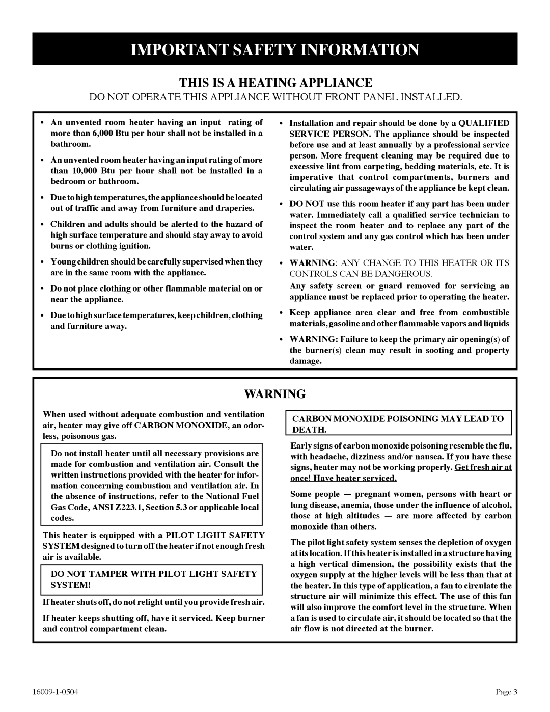 Empire Products SR-18T-3, SR-30T-3, SR-10T-3 installation instructions Important Safety Information 