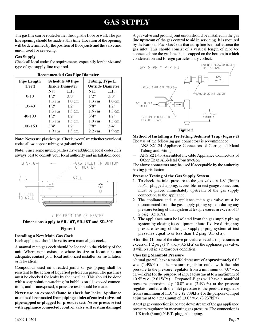 Empire Products SR-30T-3, SR-18T-3 GAS Supply, Pressure Testing of the Gas Supply System, Checking Manifold Pressure 