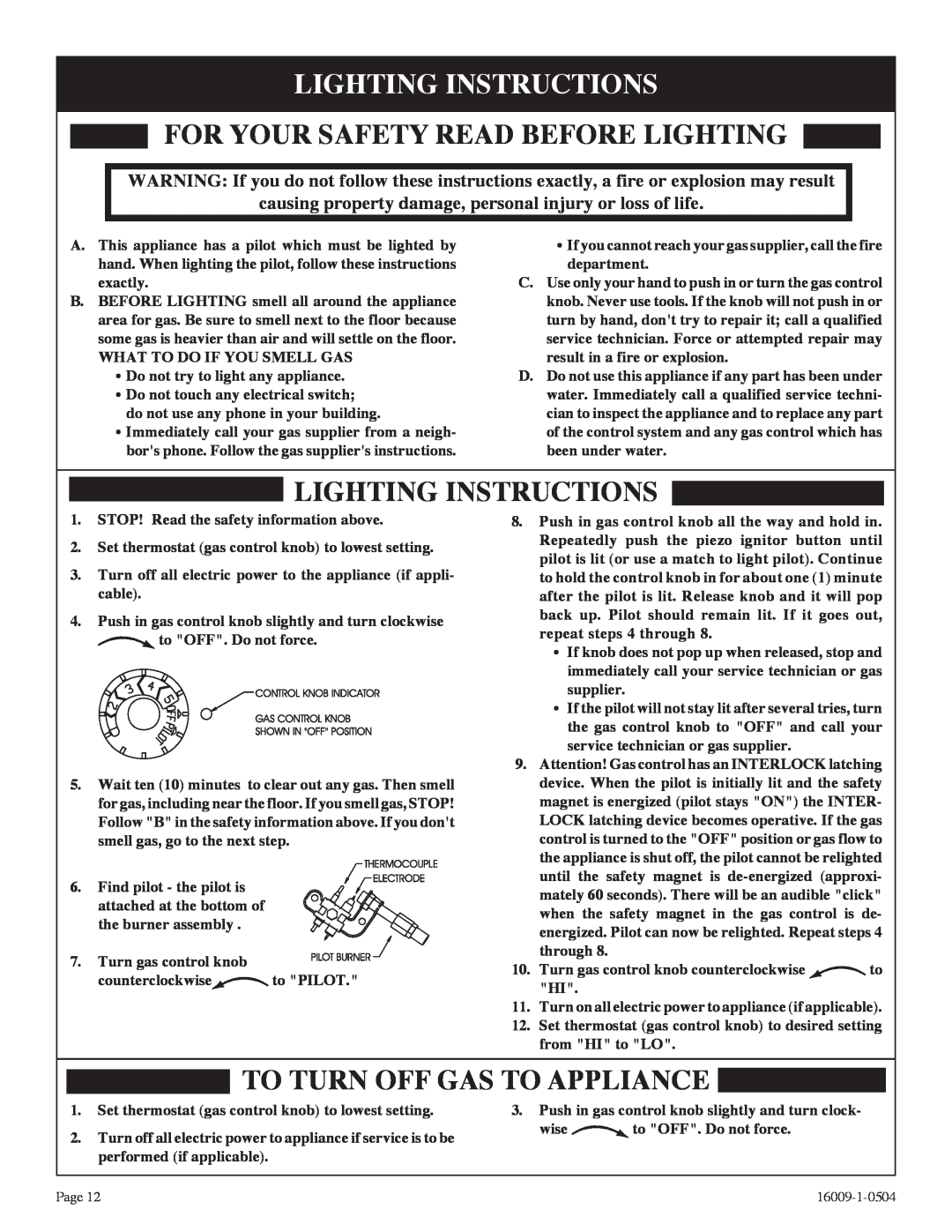 Empire Products SR-18T-3 Lighting Instructions, For Your Safety Read Before Lighting, To Turn Off Gas To Appliance 