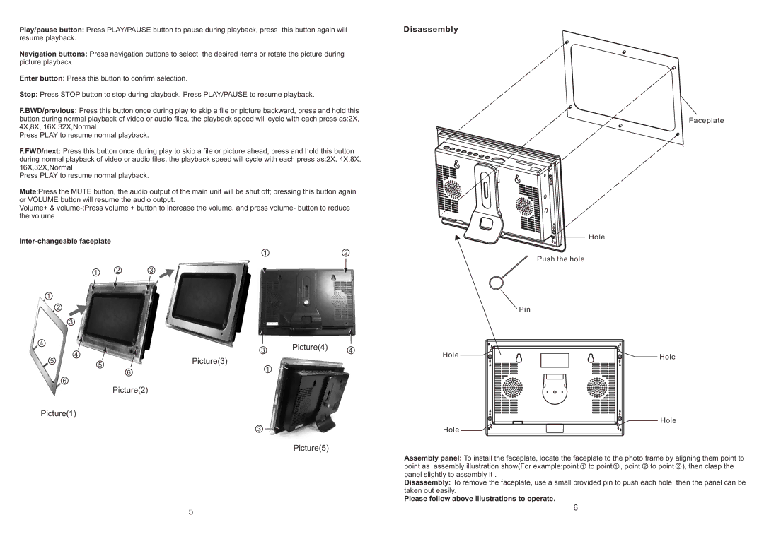 Emprex BPF-107 user manual Inter-changeable faceplate, Pin, Hole, Please follow above illustrations to operate 