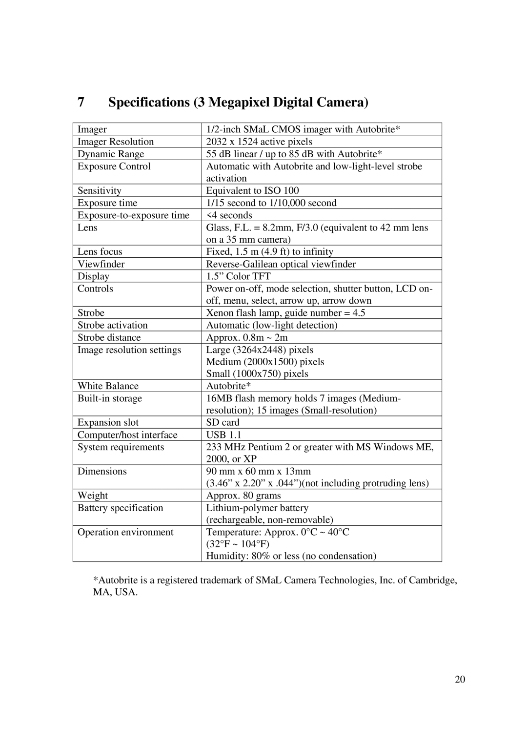 Emprex DSC 3380S manual Specifications 3 Megapixel Digital Camera 