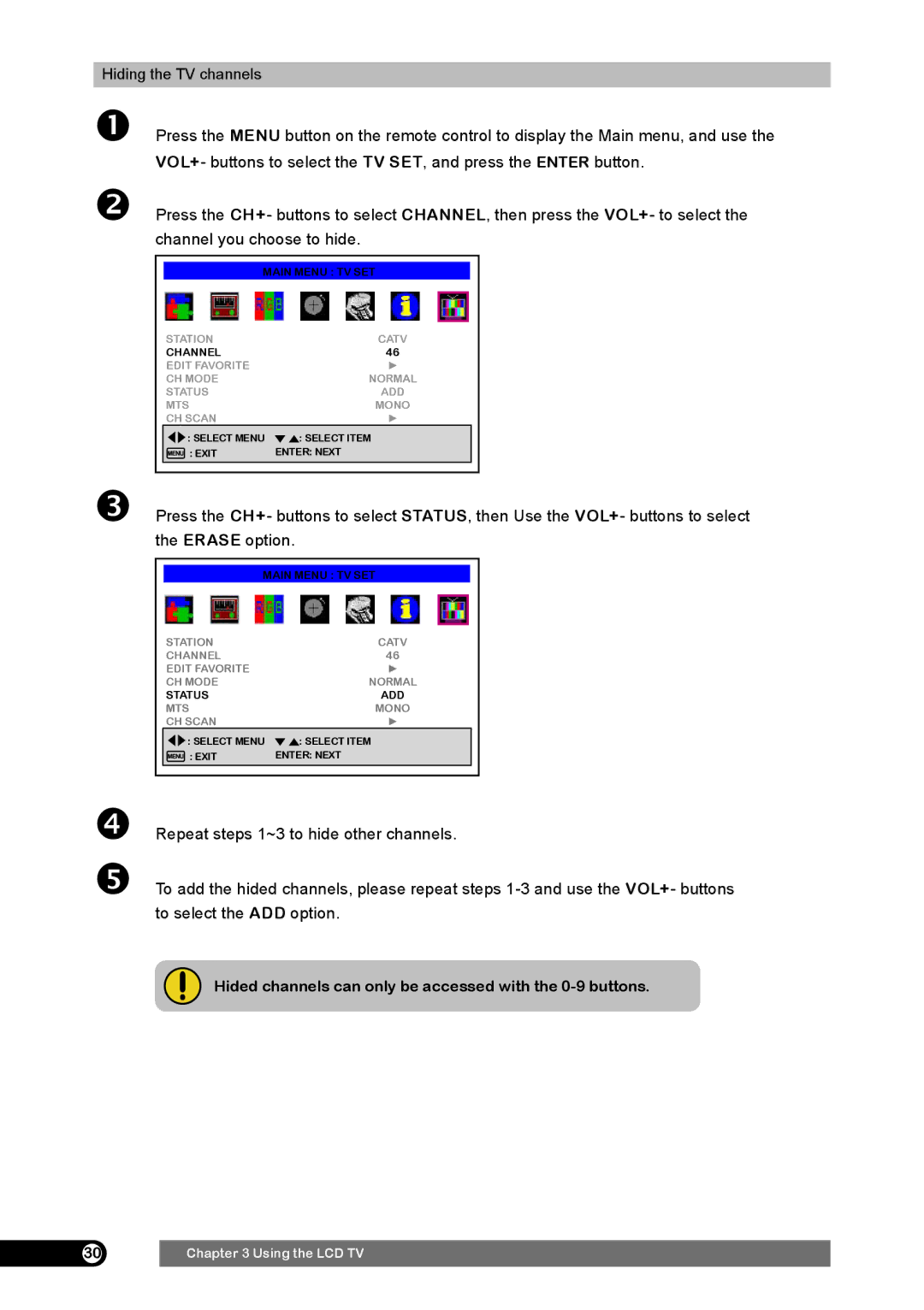 Emprex HD-3701 manual Hided channels can only be accessed with the 0-9 buttons 