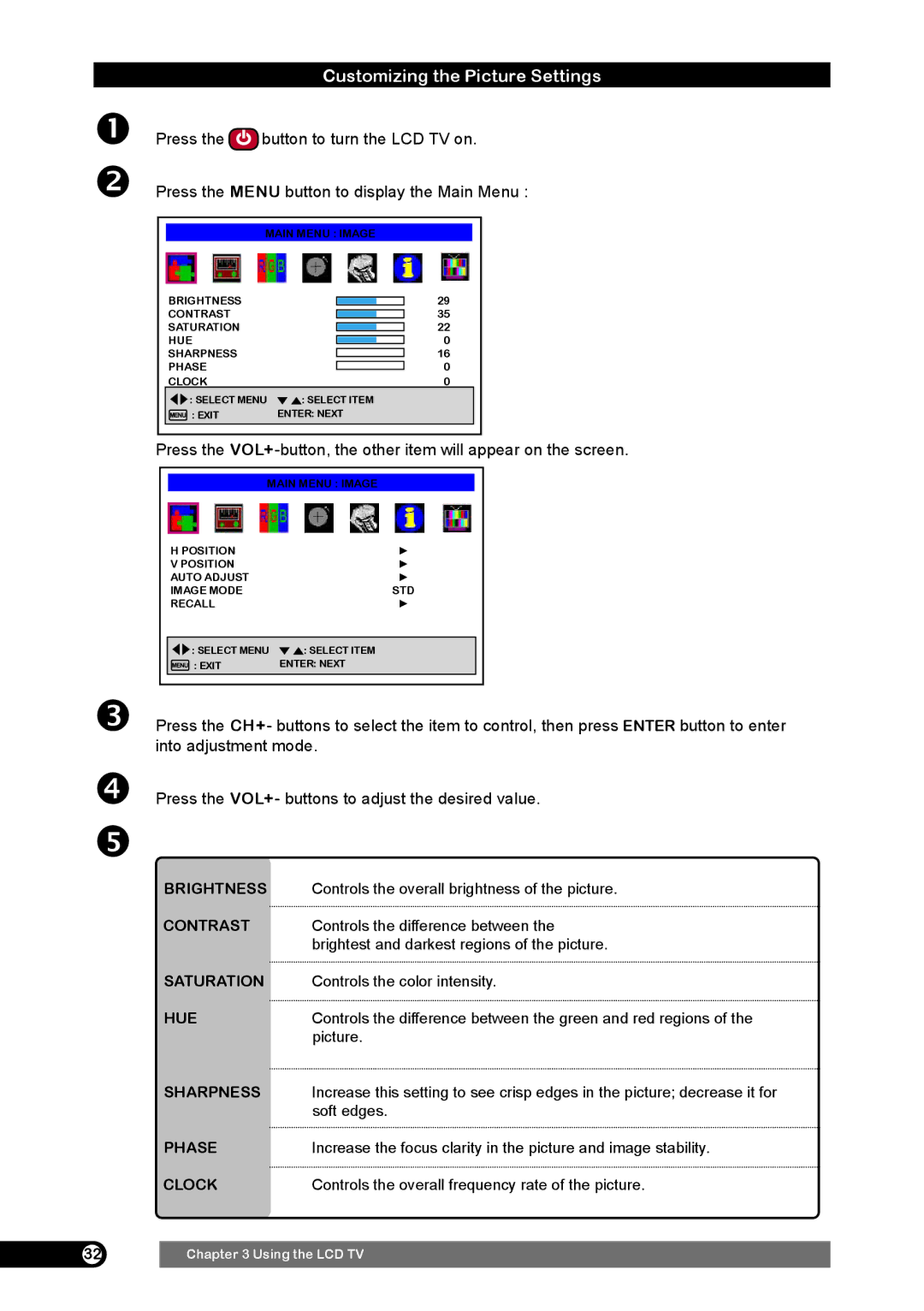 Emprex HD-3701 manual Customizing the Picture Settings 