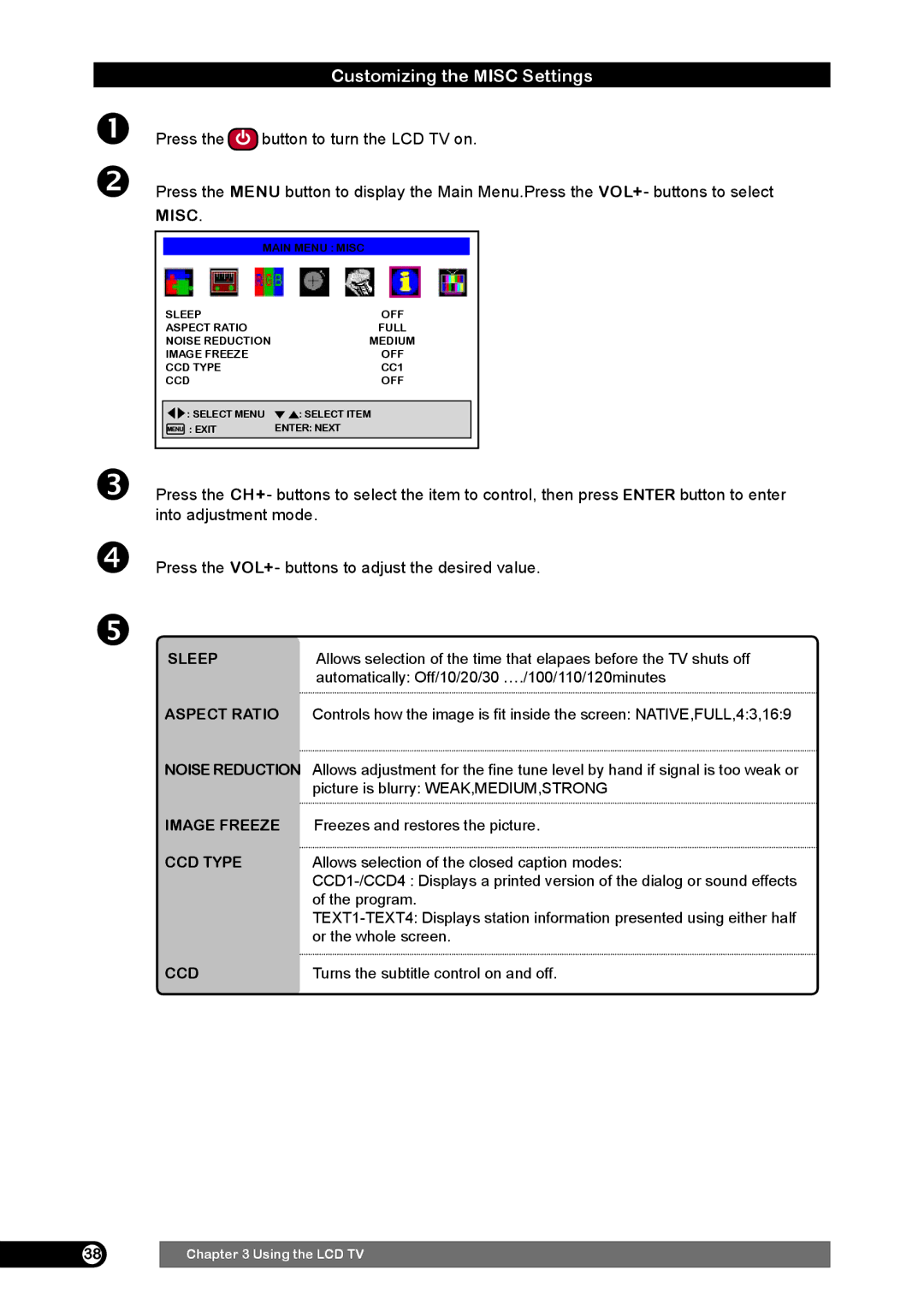 Emprex HD-3701 manual Customizing the Misc Settings 