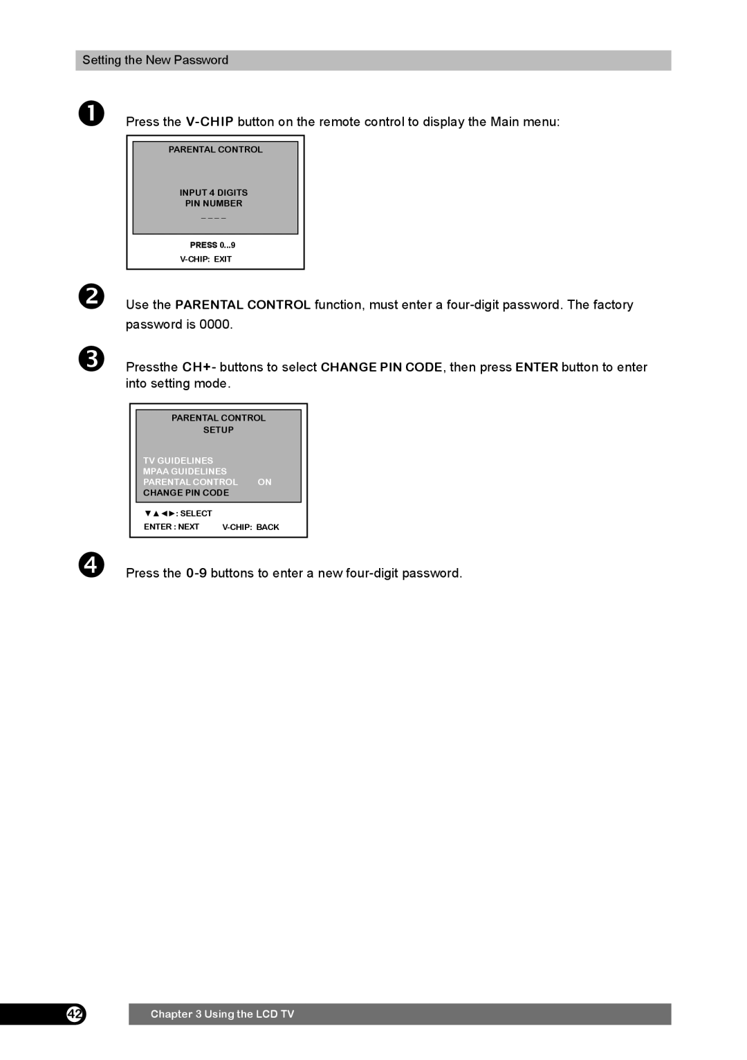 Emprex HD-3701 manual  Press the 0-9buttons to enter a new four-digit password 