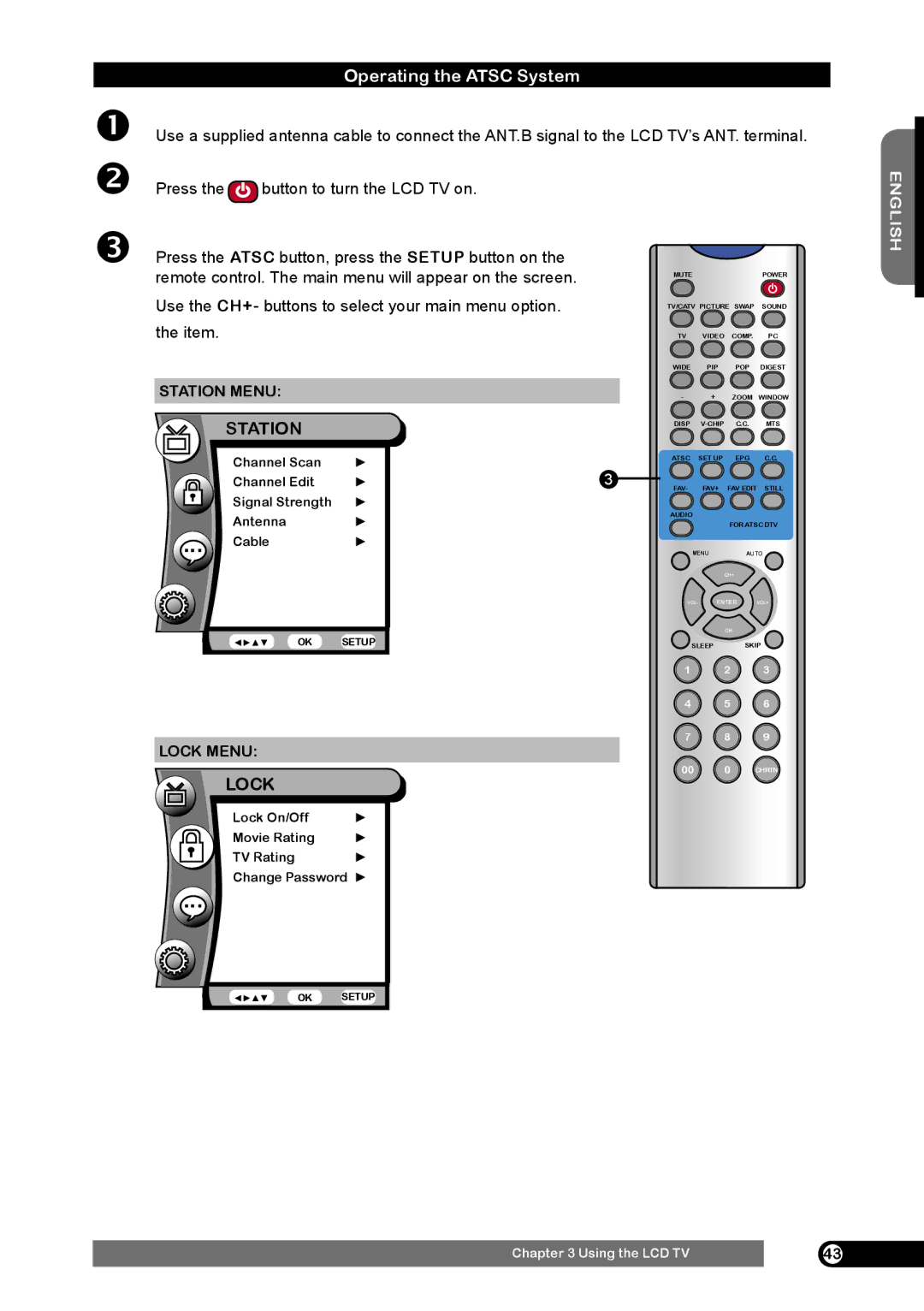 Emprex HD-3701 manual Operating the Atsc System, Station Menu, Lock Menu 