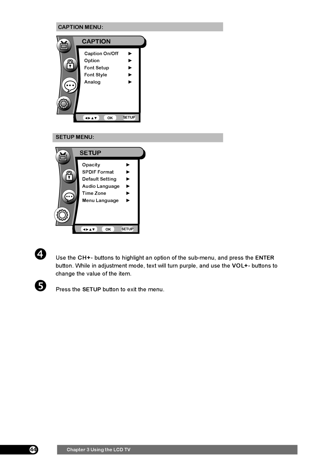 Emprex HD-3701 manual Caption Menu, Setup Menu 