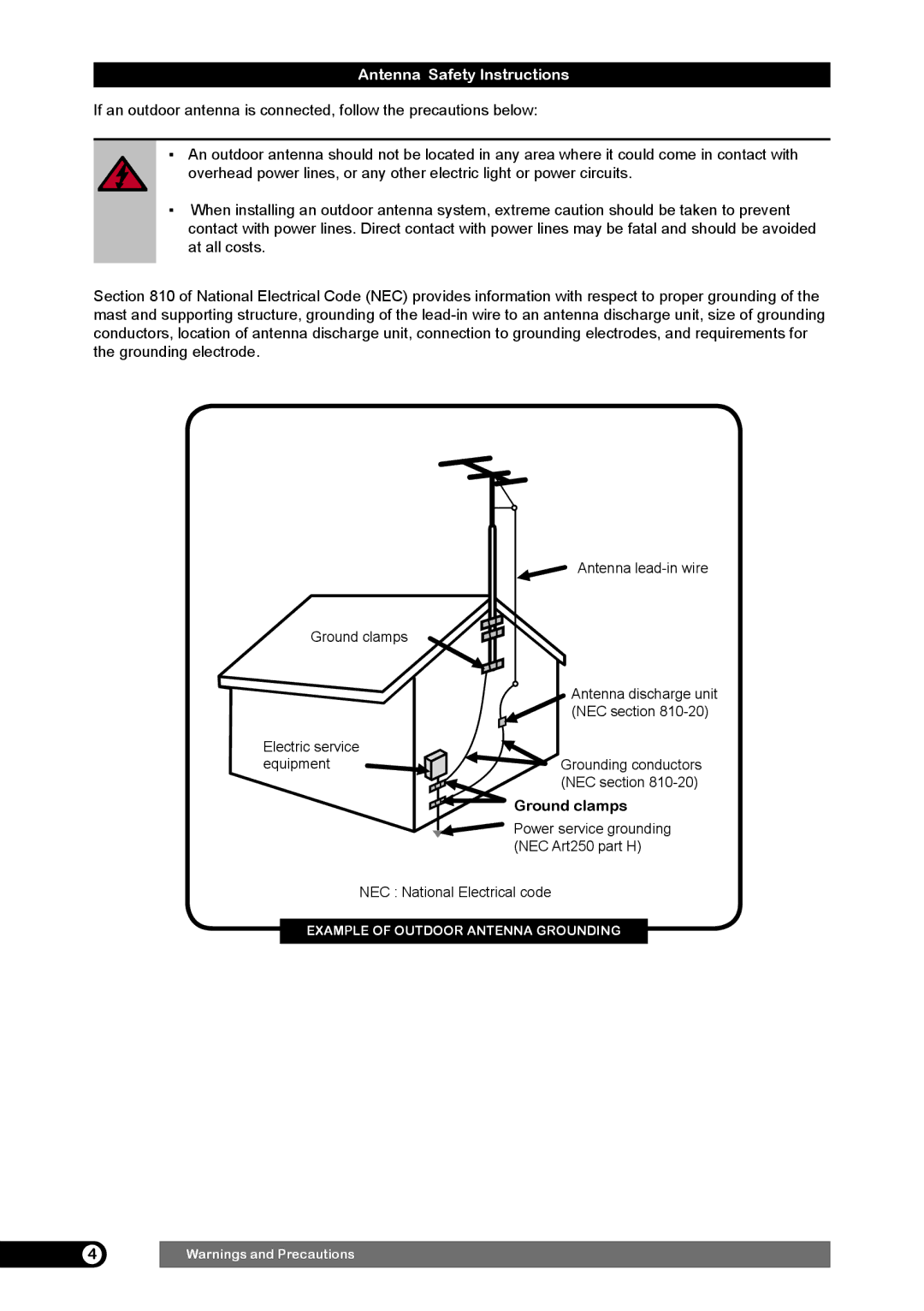 Emprex HD-3701 manual Outdoor Antenna Safety Instructions, Ground clamps 