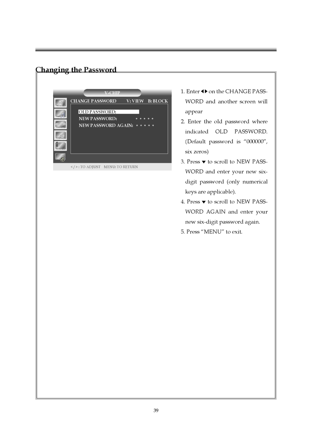 Emprex HD-3701P manual Changing the Password 