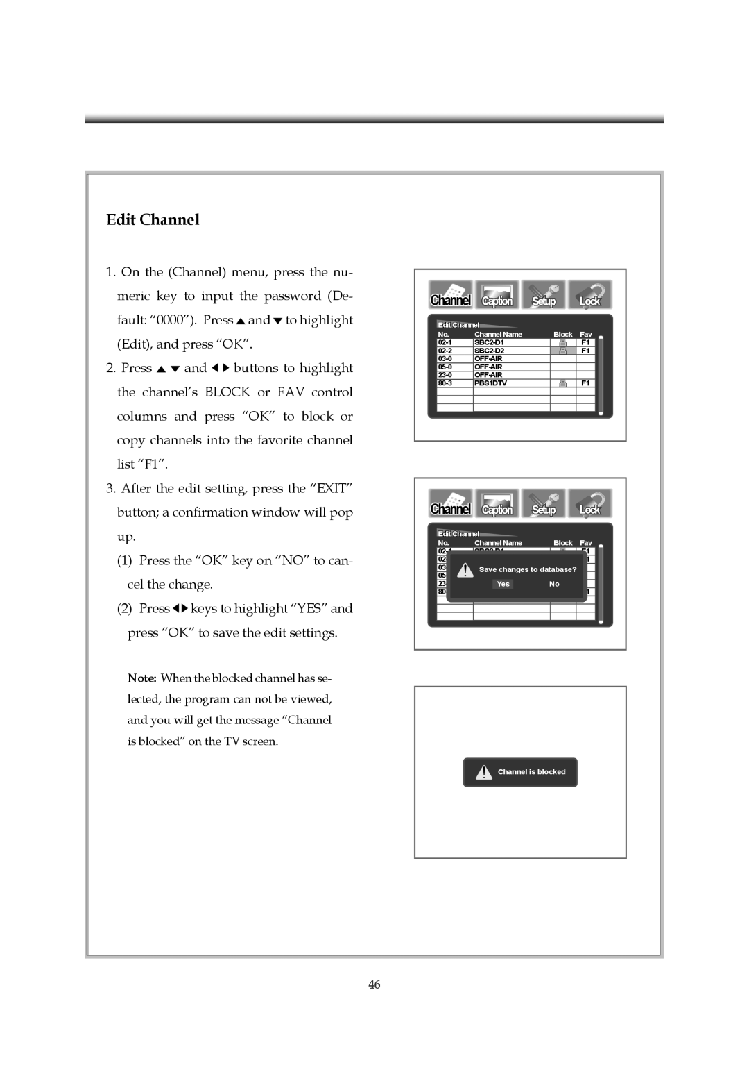 Emprex HD-3701P manual Edit Channel, Press the OK key on no to can- cel the change 