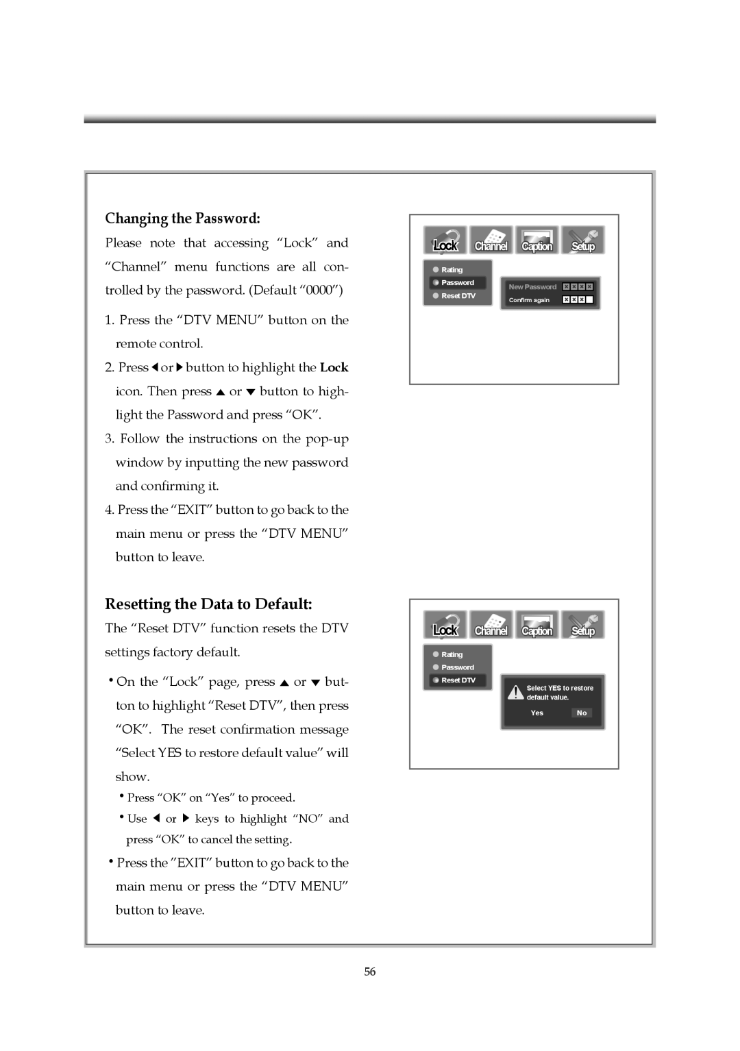 Emprex HD-3701P manual Changing the Password, Resetting the Data to Default 