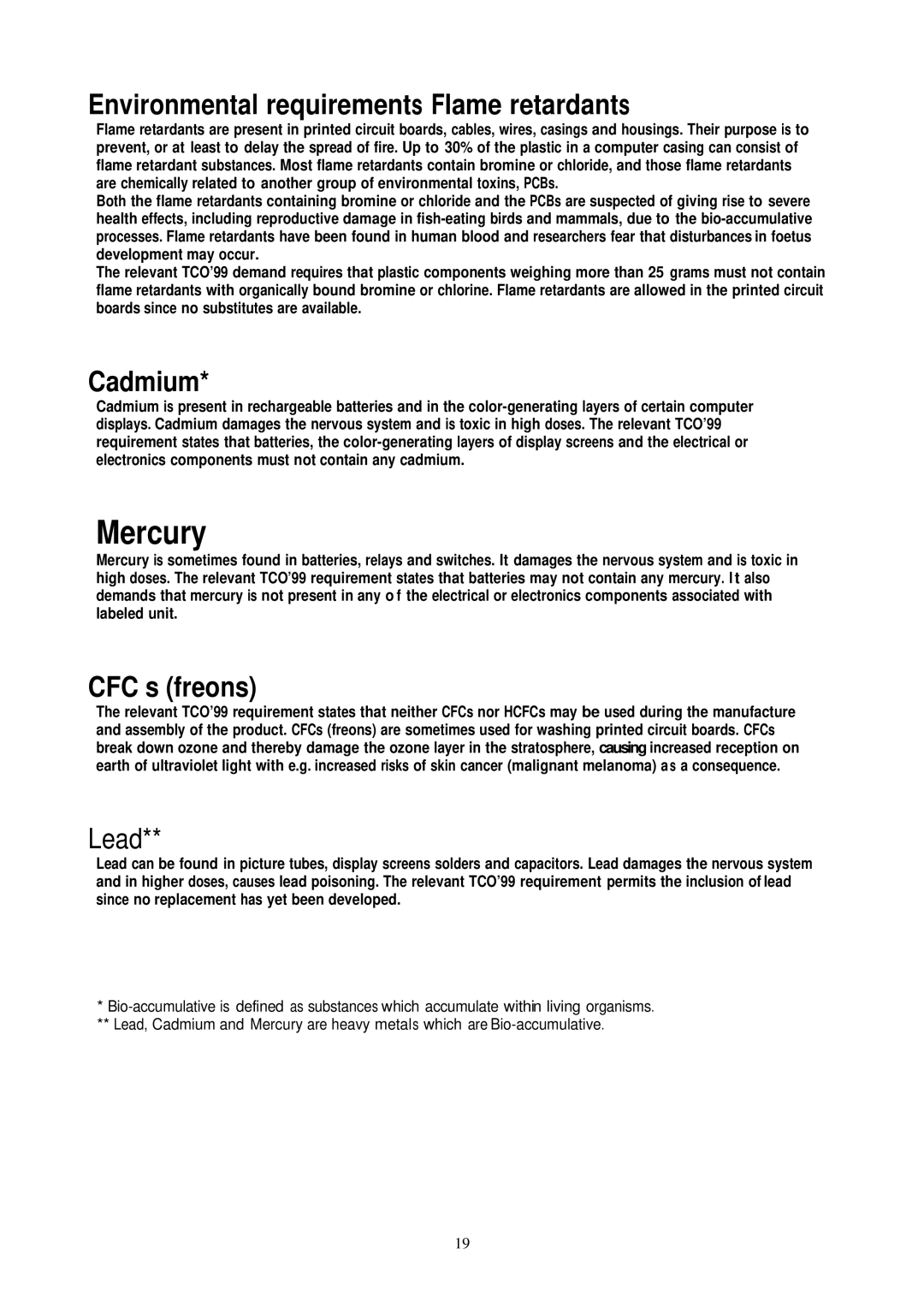 Emprex LM-1702 manual Environmental requirements Flame retardants, Cadmium, CFC s freons 