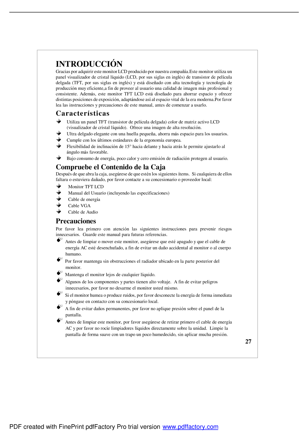 Emprex LM1541 user manual Introducción, Características, Compruebe el Contenido de la Caja, Precauciones 