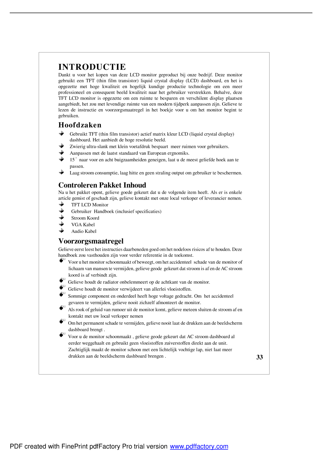 Emprex LM1541 user manual Introductie, Hoofdzaken, Controleren Pakket Inhoud, Voorzorgsmaatregel 