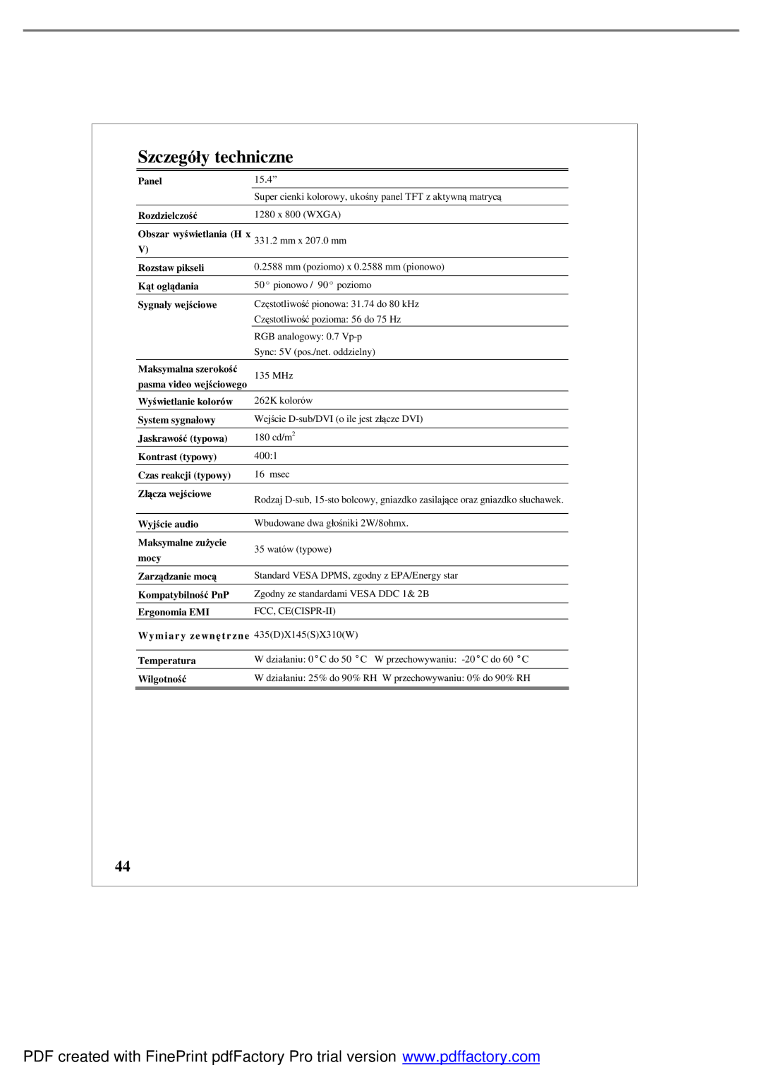 Emprex LM1541 user manual Szczegóły techniczne 