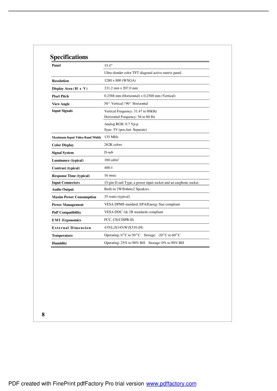 Emprex LM1541 user manual Specifications 