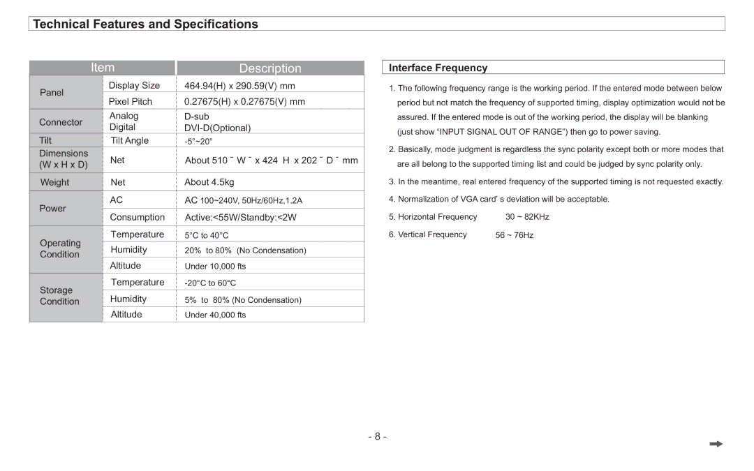 Emprex LM2203 user manual Technical Features and Specifications, Interface Frequency 