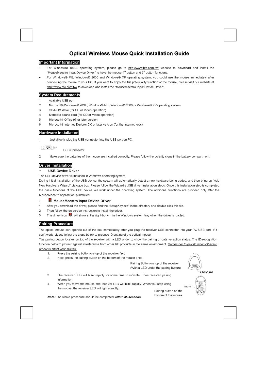 Emprex M955C manual Important Information System Requirements, Hardware Installation, Driver Installation 