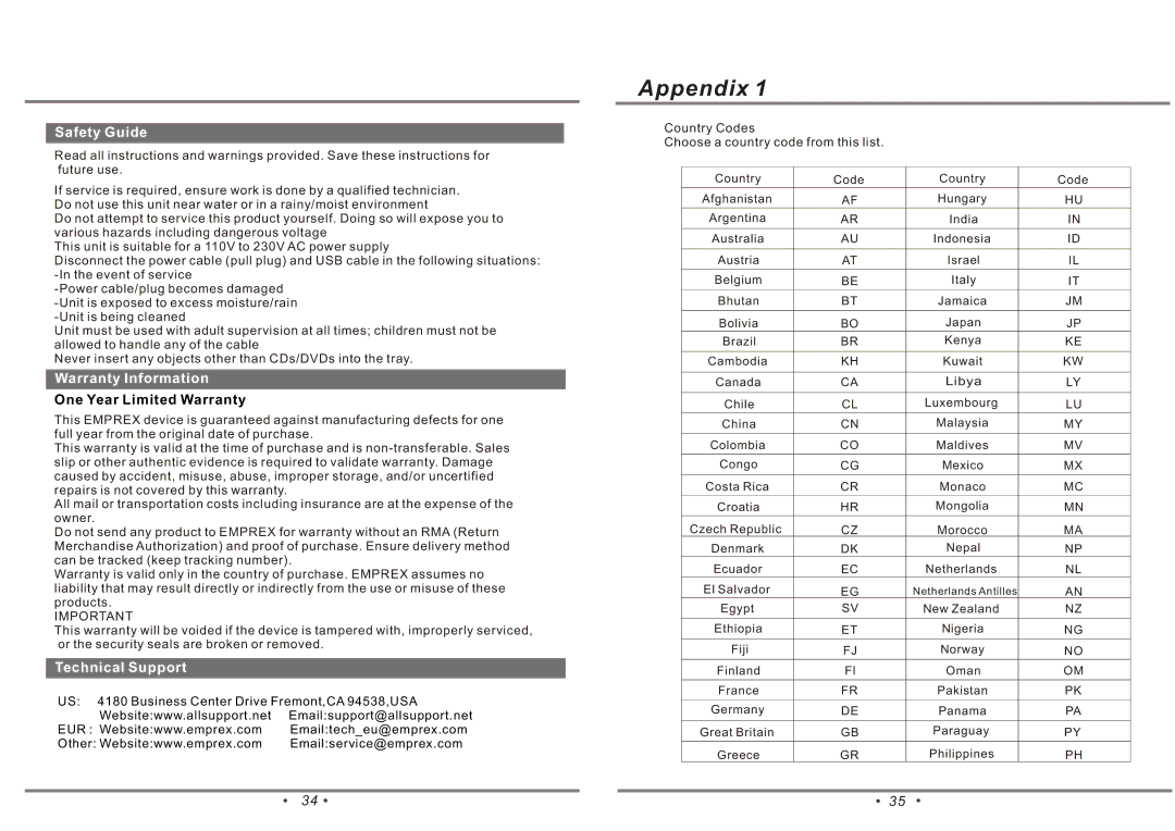 Emprex PD-7001 manual Appendix, Safety Guide 