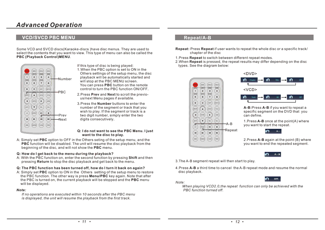 Emprex PD-7001 manual Advanced Operation, Repeat/A-B, How do I get back to the menu during the playback? 