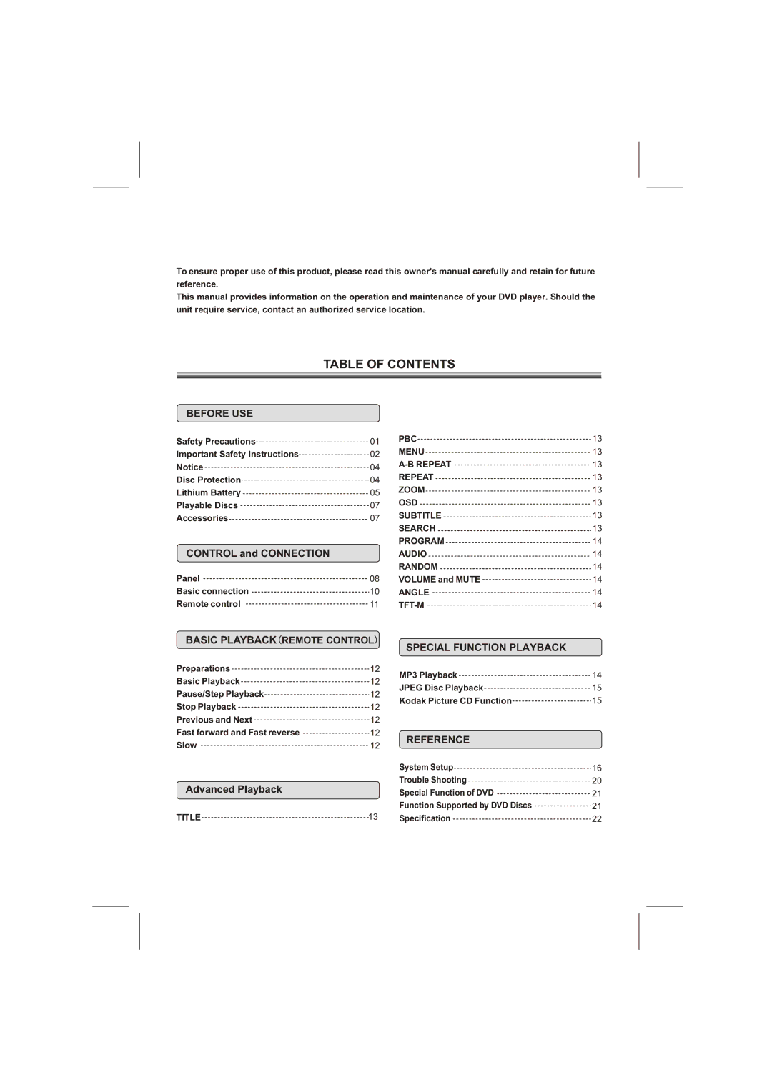 Emprex PD-7201 manual Table of Contents 