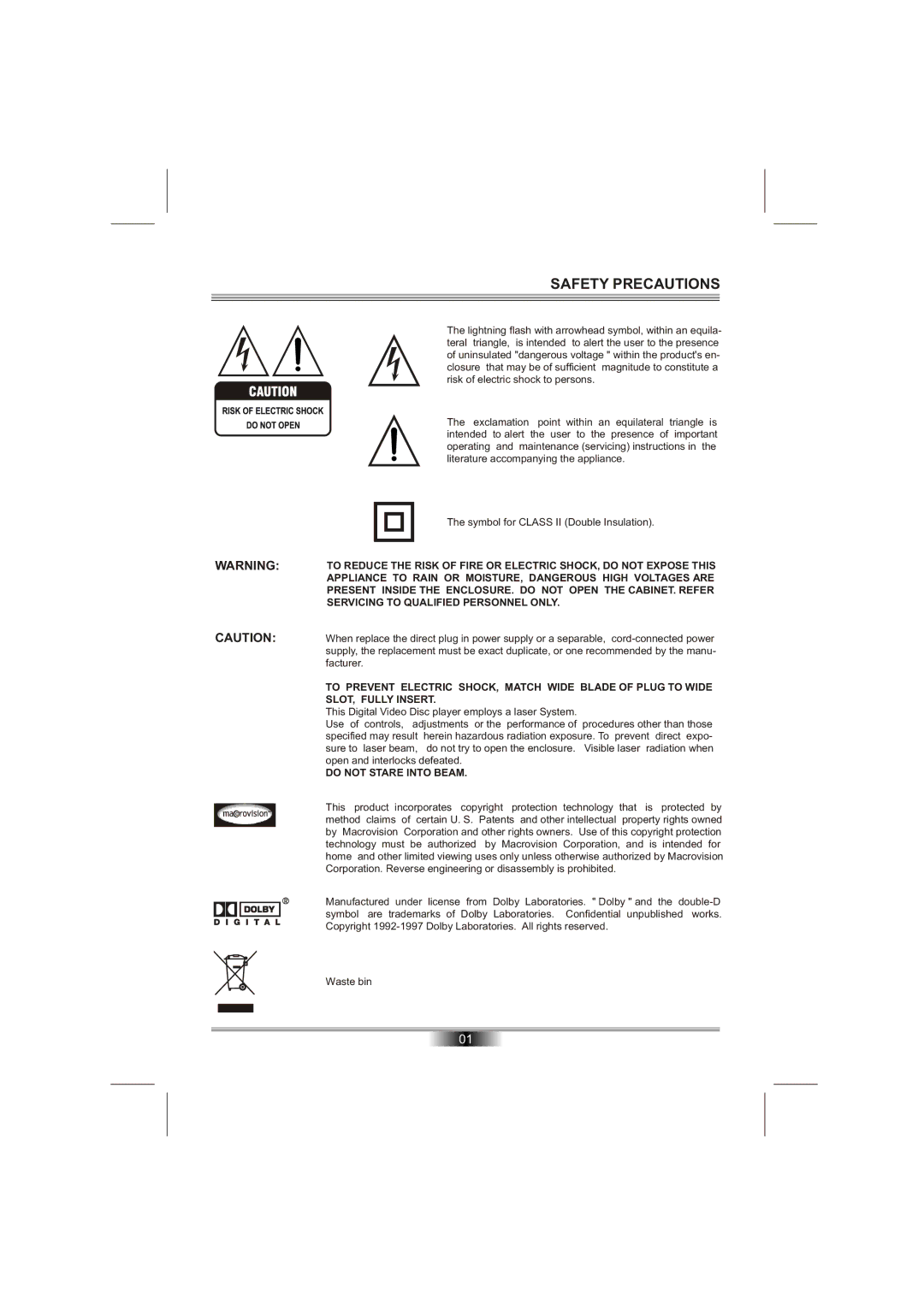 Emprex PD-7201 manual Safety Precautions, Do not Stare Into Beam 