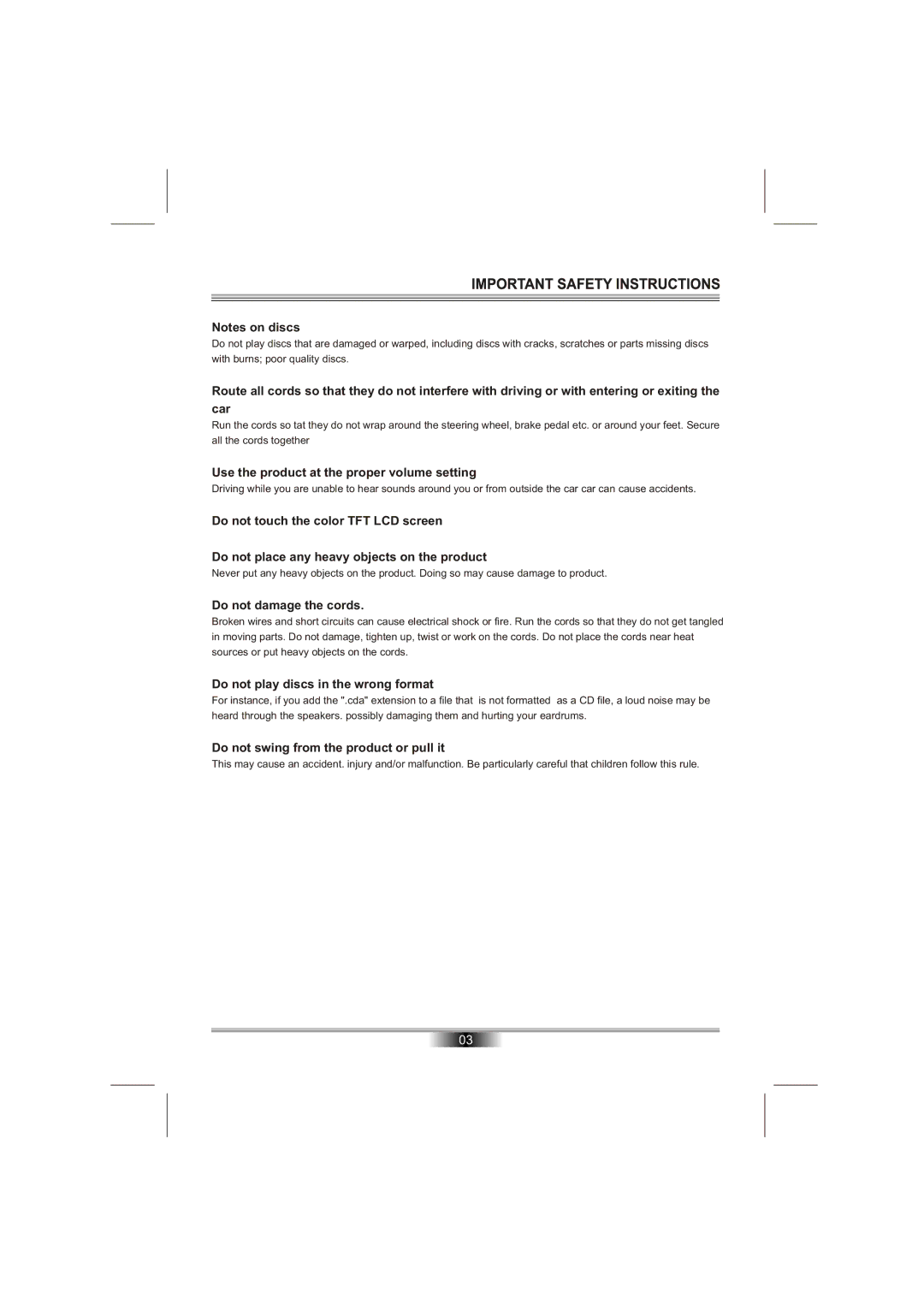 Emprex PD-7201 manual Use the product at the proper volume setting, Do not damage the cords 