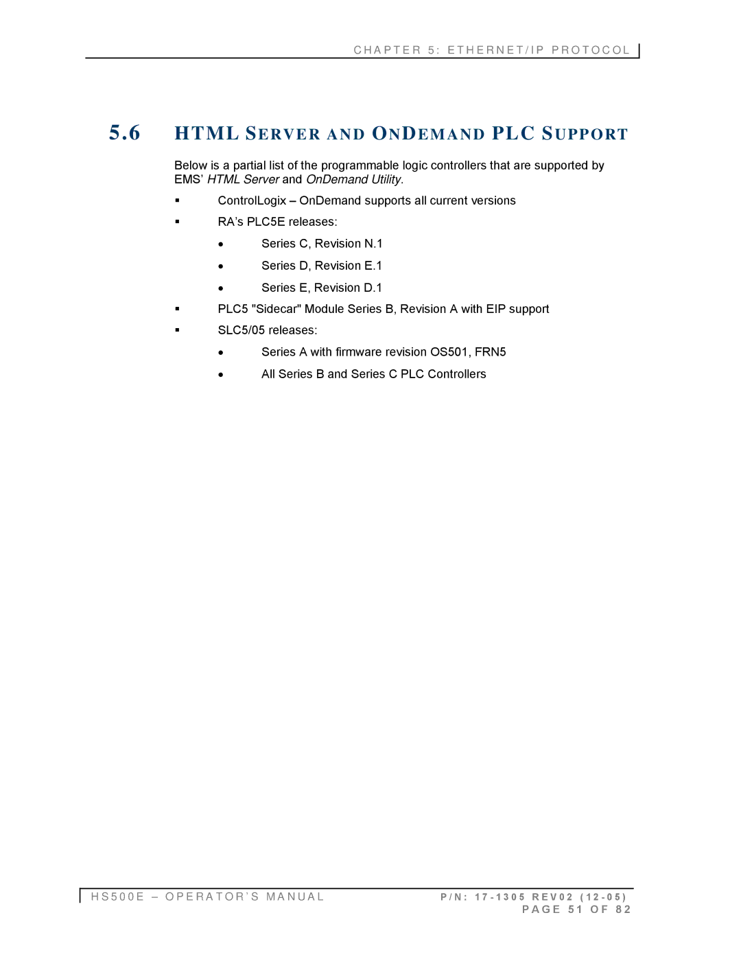 Emsa HS500E manual Html Server and Ondemand PLC Support 