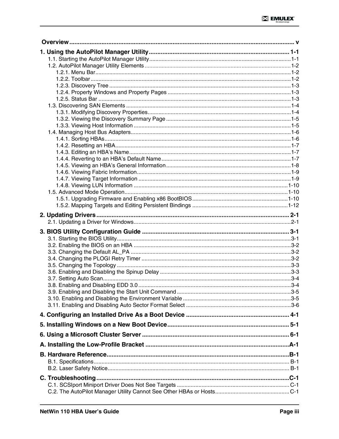 Emulex 110 manual Using the AutoPilot Manager Utility, Using a Microsoft Cluster Server 