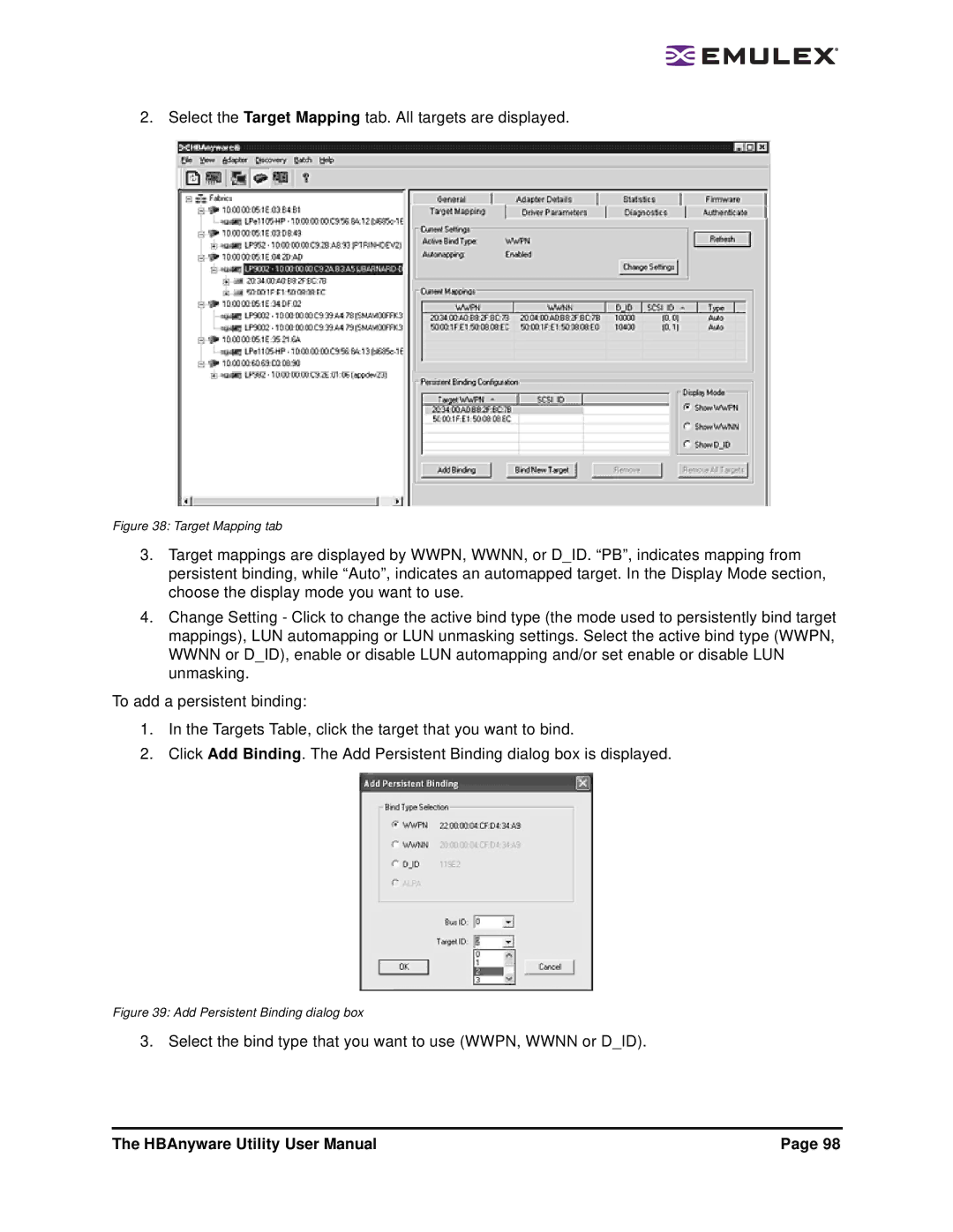 Emulex 3.4 user manual Select the Target Mapping tab. All targets are displayed 