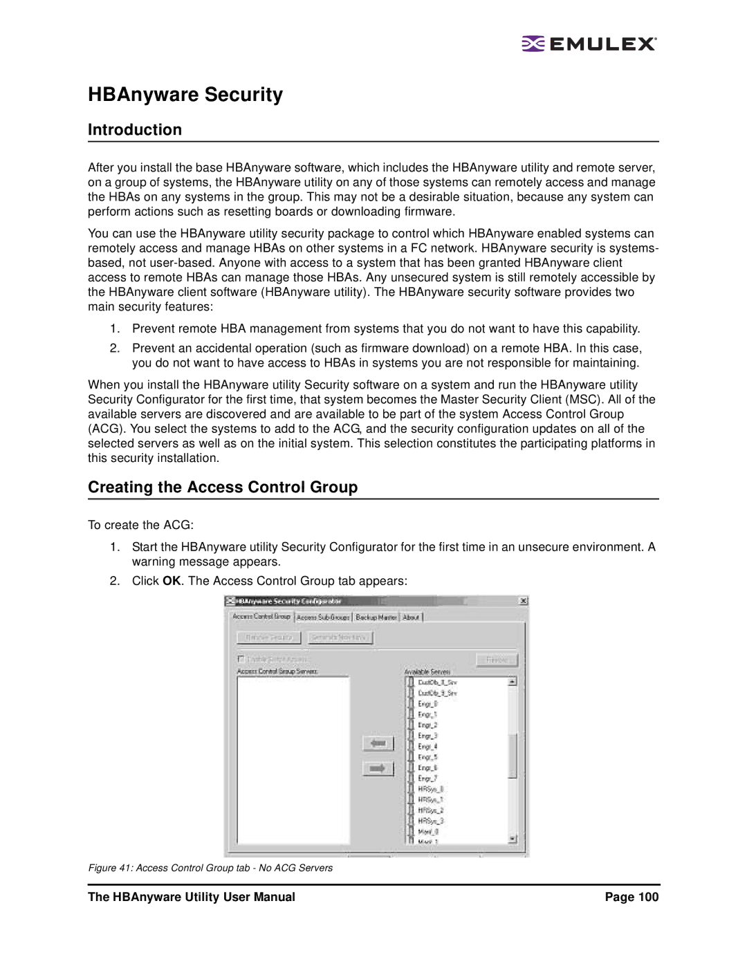 Emulex 3.4 user manual Introduction, Creating the Access Control Group 