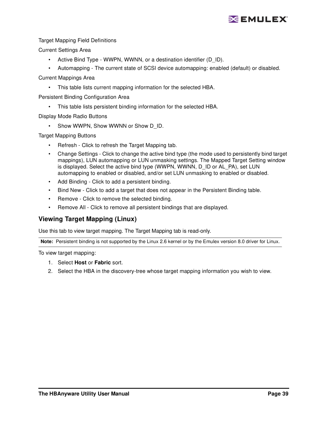 Emulex 3.4 user manual Viewing Target Mapping Linux 