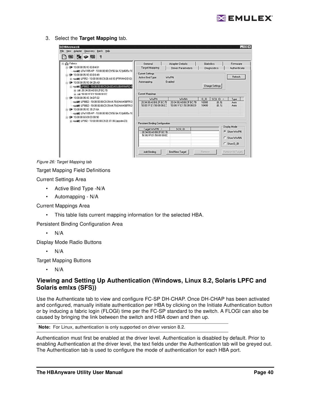 Emulex 3.4 user manual Select the Target Mapping tab 