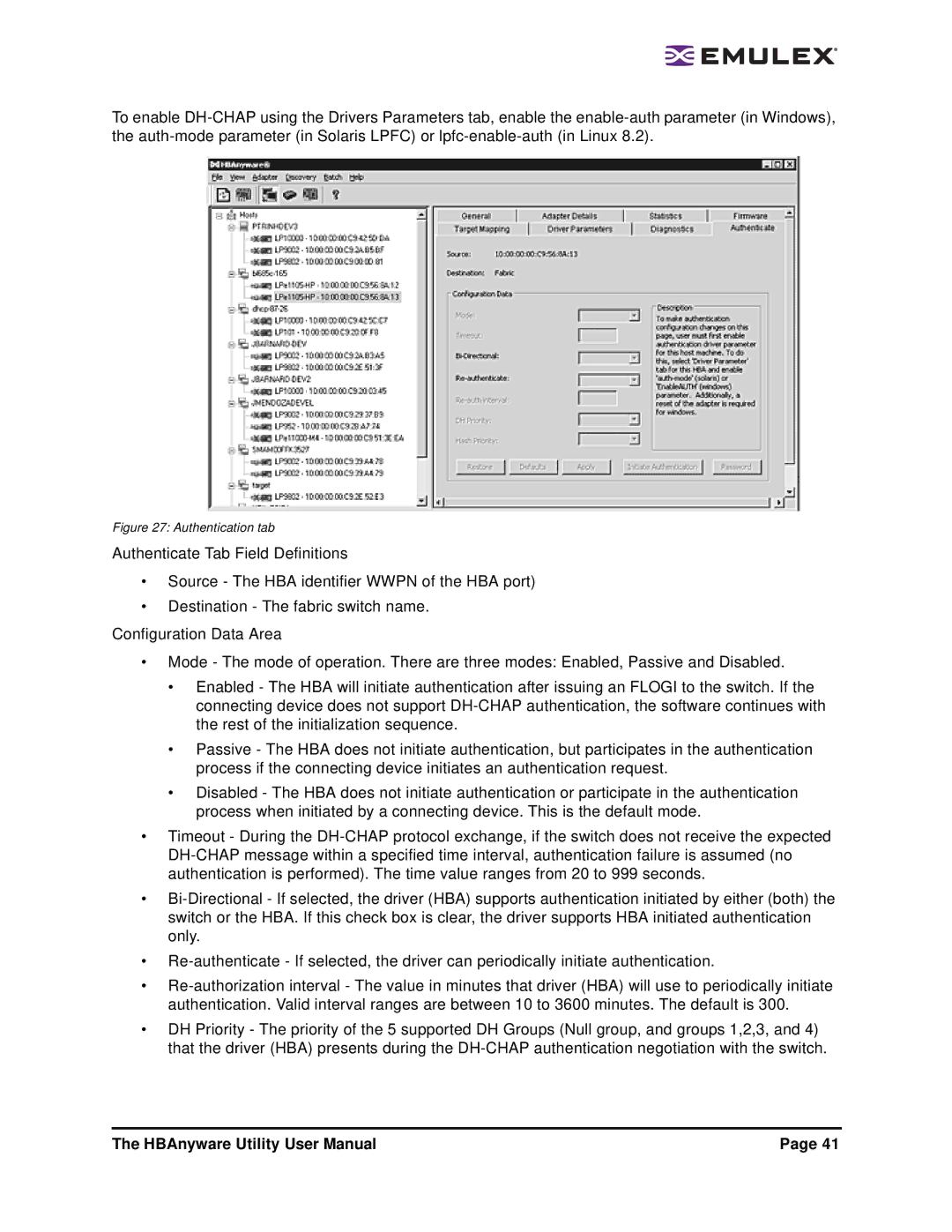 Emulex 3.4 user manual Authentication tab 