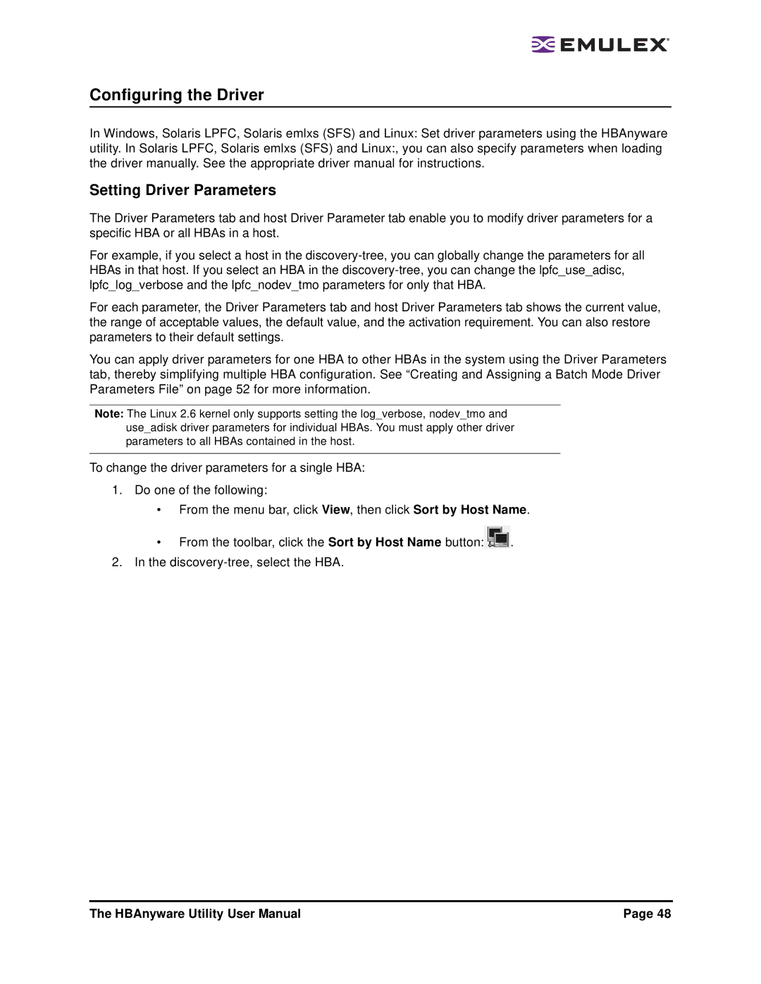 Emulex 3.4 user manual Configuring the Driver, Setting Driver Parameters 