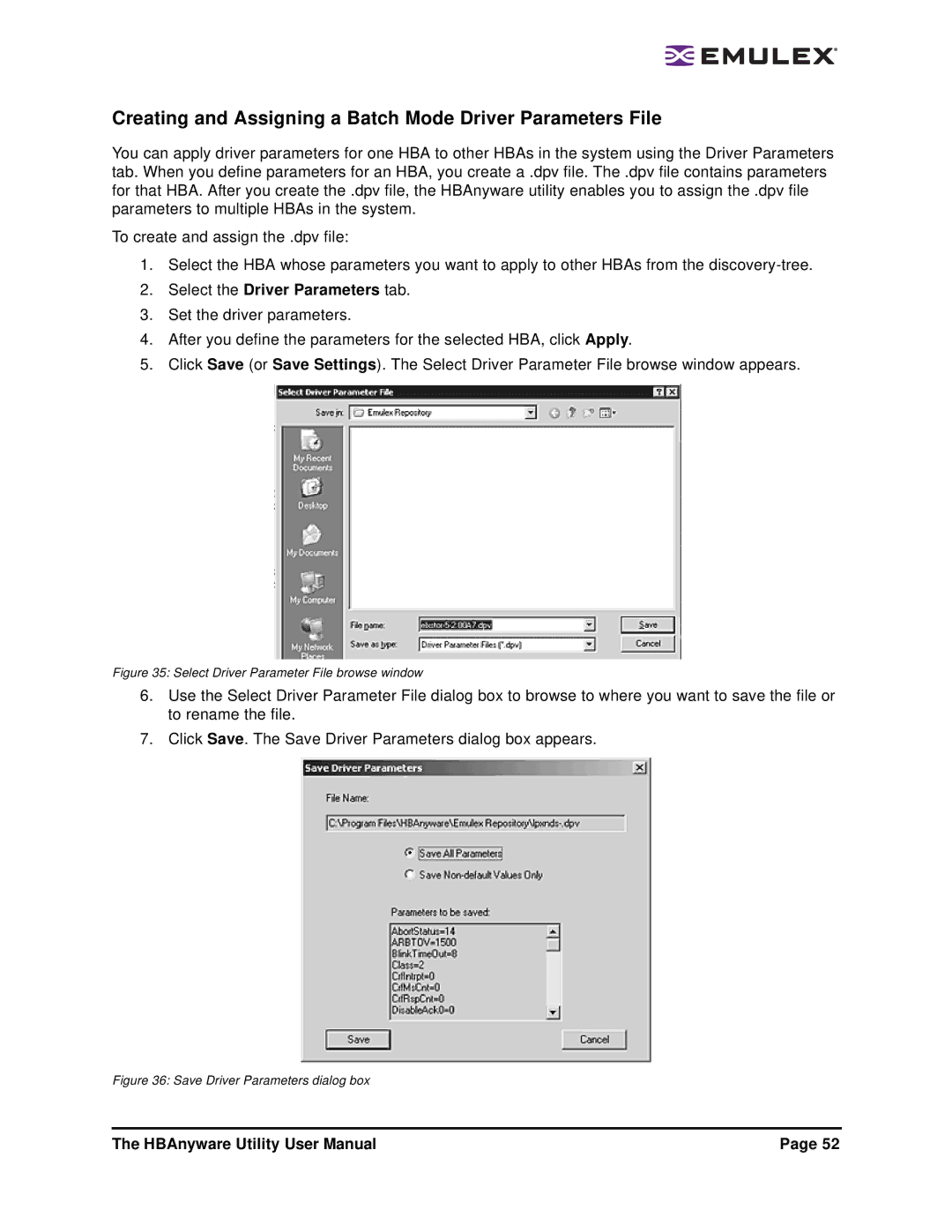 Emulex 3.4 Creating and Assigning a Batch Mode Driver Parameters File, Select Driver Parameter File browse window 