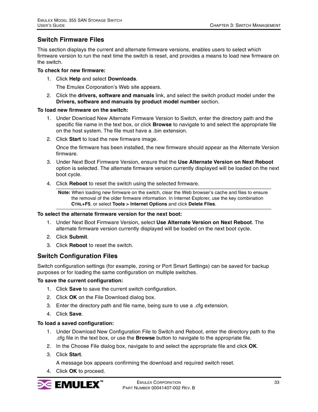 Emulex 355 manual Switch Firmware Files, Switch Configuration Files 