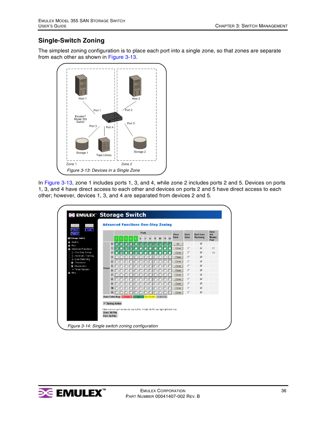 Emulex 355 manual Single-Switch Zoning, Devices in a Single Zone 