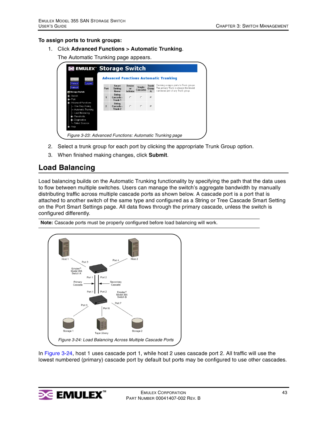 Emulex 355 manual Load Balancing, Advanced Functions Automatic Trunking 