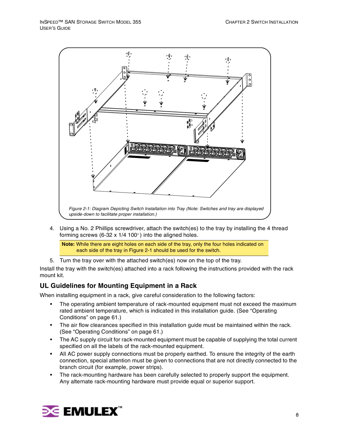 Emulex 355 manual UL Guidelines for Mounting Equipment in a Rack 