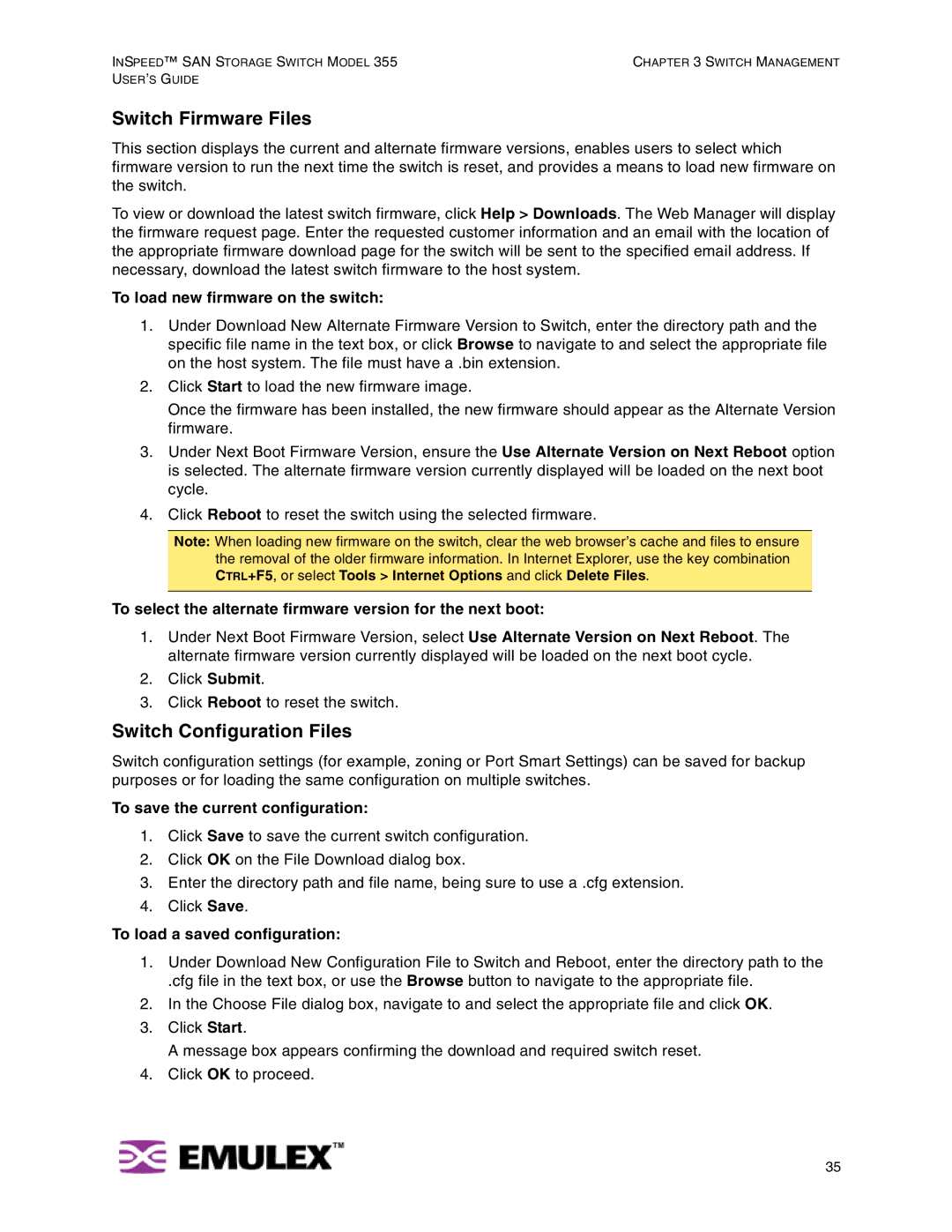 Emulex 355 manual Switch Firmware Files, Switch Configuration Files 