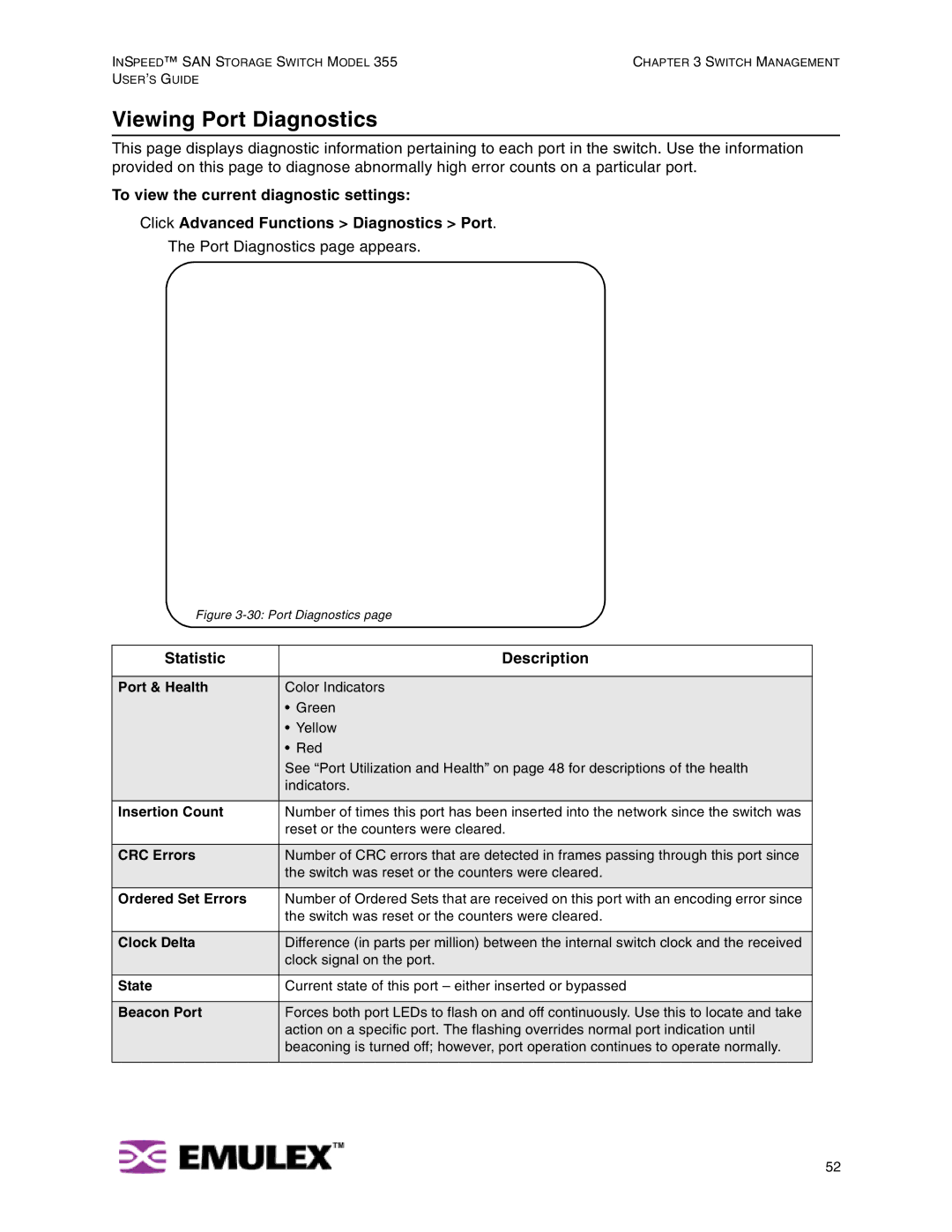 Emulex 355 manual Viewing Port Diagnostics, Statistic Description 