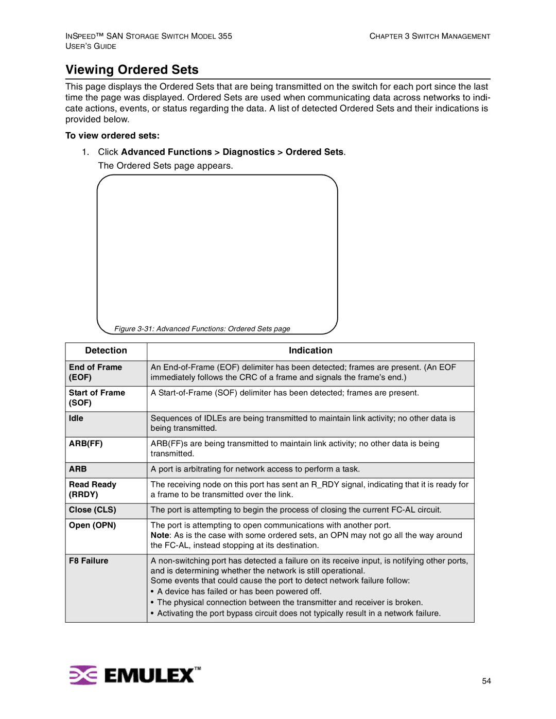 Emulex 355 manual Viewing Ordered Sets, Detection Indication 