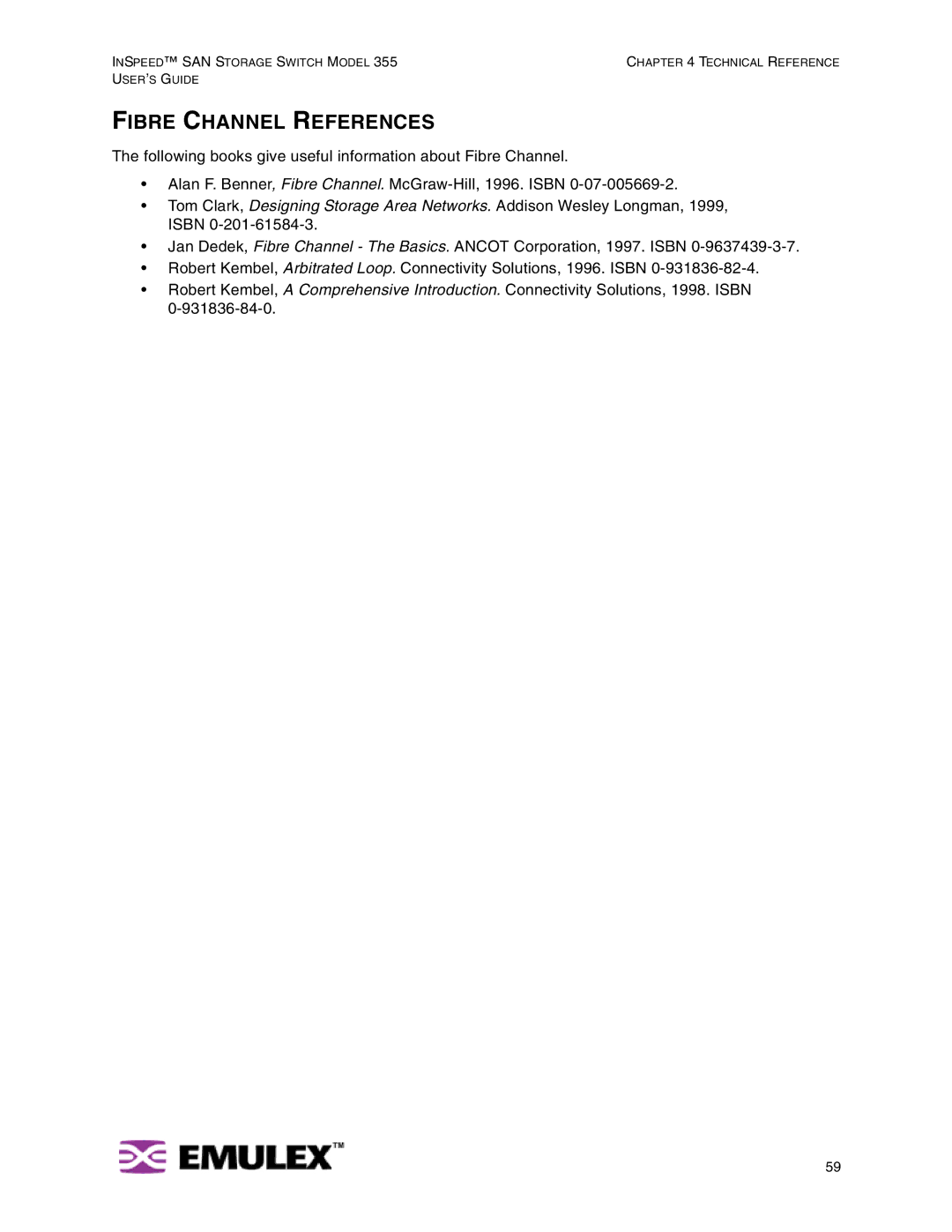 Emulex 355 manual Fibre Channel References 