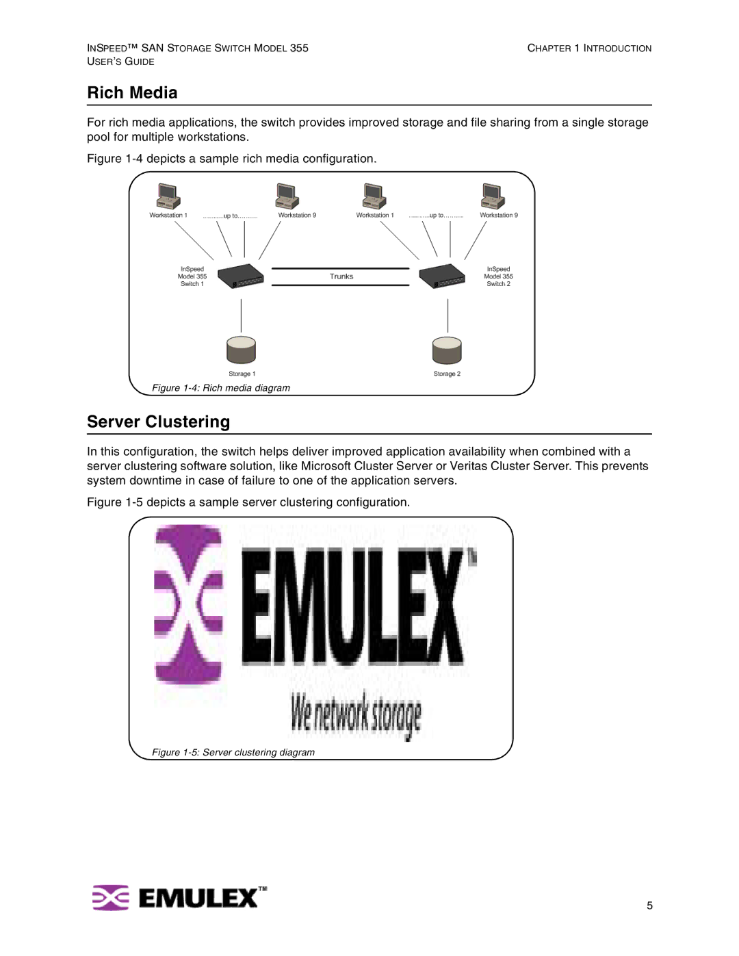 Emulex 355 manual Rich Media, Server Clustering 